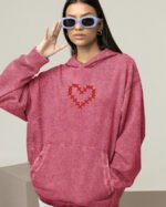 Bluza oversize z kapturem <br>Haftowane Serce <br>Efekt sprania